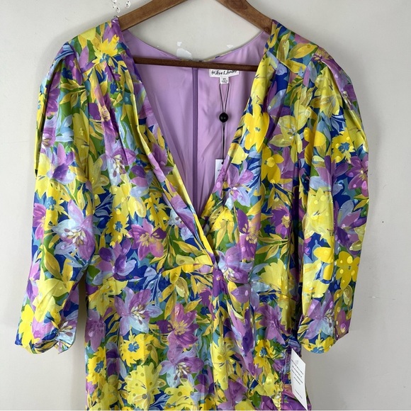 For Love & Lemons Cassia Midi Dress in Lemon Floral Size 2X 3/4 Sleeve V-Neck - Picture 8 of 16